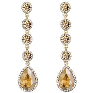 Yellow Gold with Champagne Topaz Austrian Crystal Teardrop Chandelier Earrings